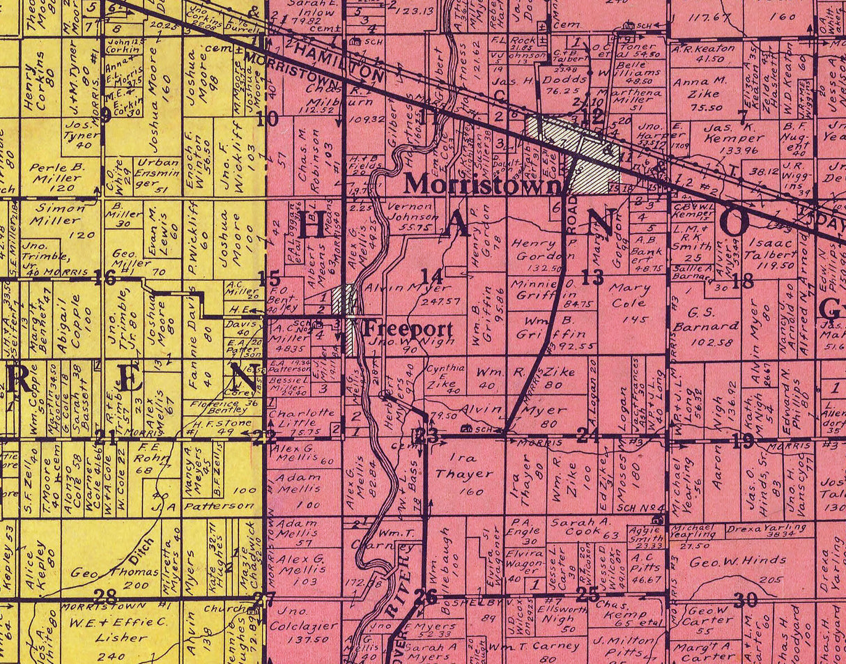 1916 Map of Shelby County Indiana