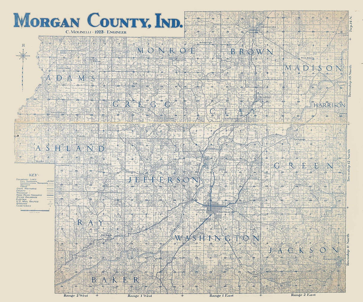 1923 Map of Morgan County Indiana