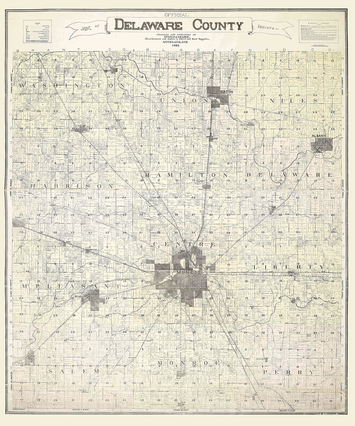 1904 Farm Line Map of Delaware County Indiana