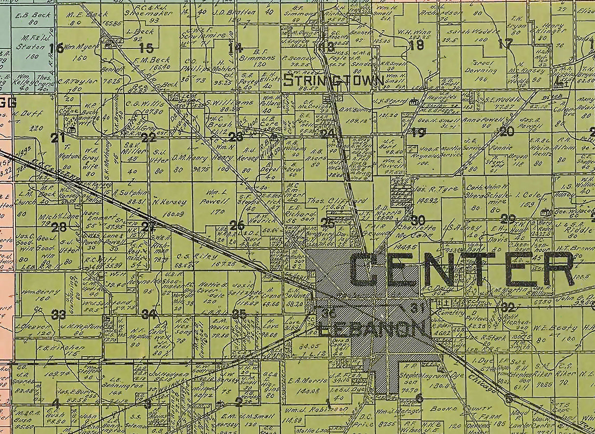 1910 Map of Boone County Indiana