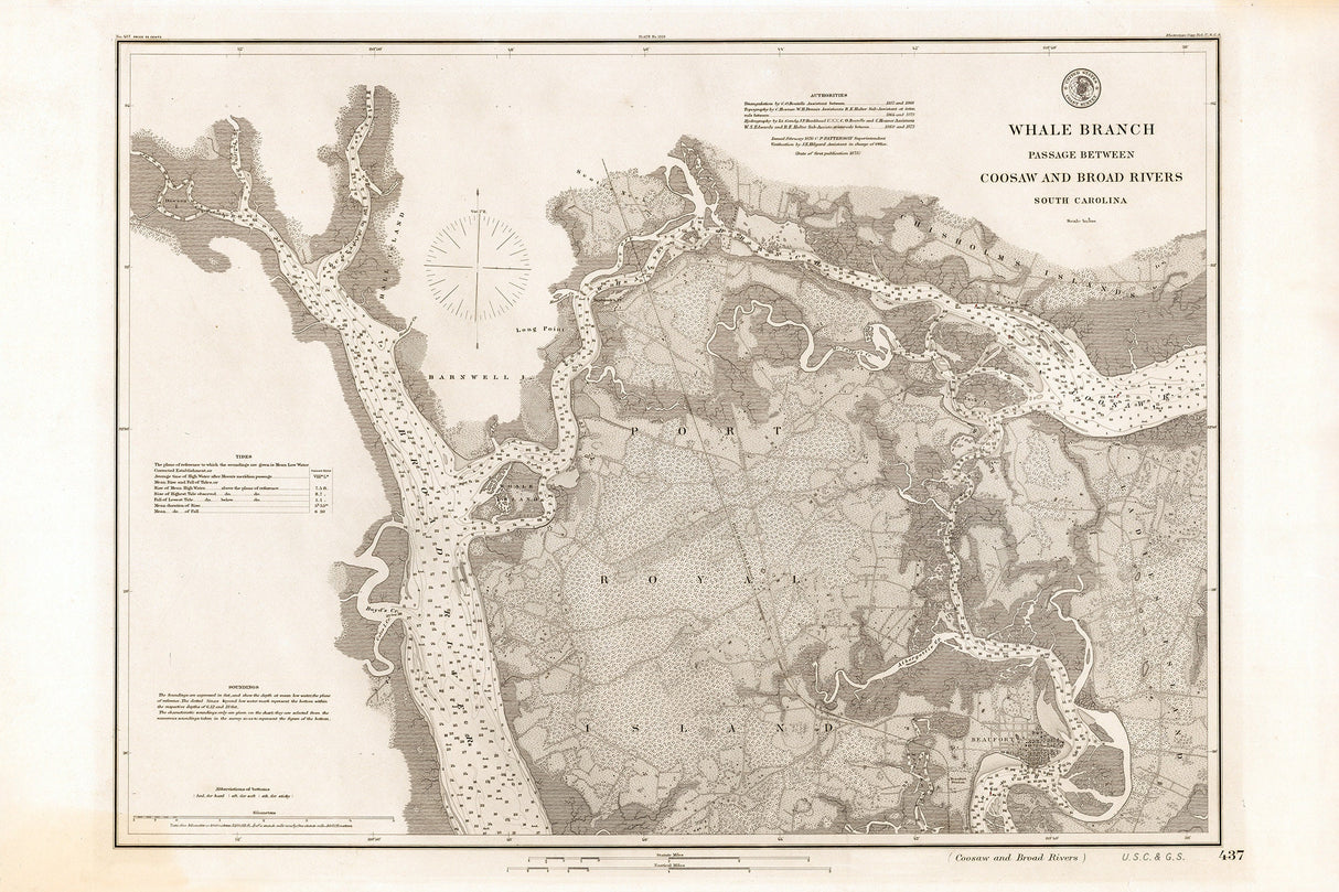 1876 Nautical Chart of Whale Branch Passage Coosaw and Broad River South Carolina