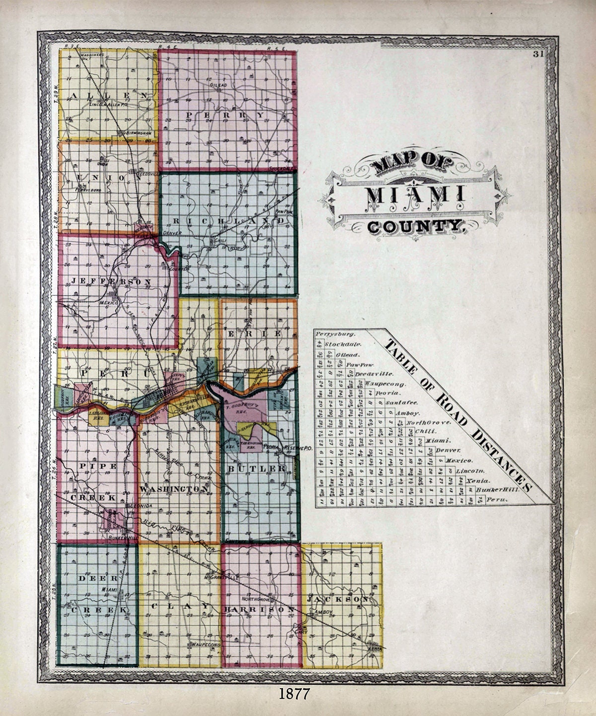 1877 Map of Miami County Indiana