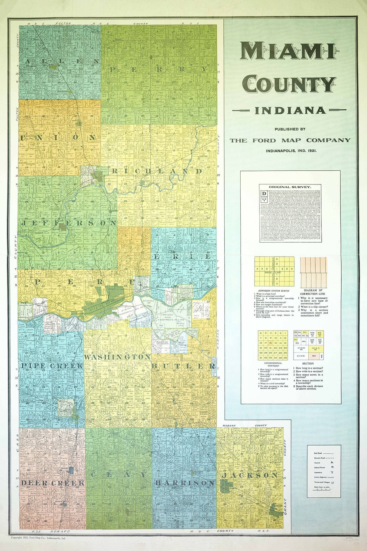 1921 Farm Line Map of Miami County Indiana