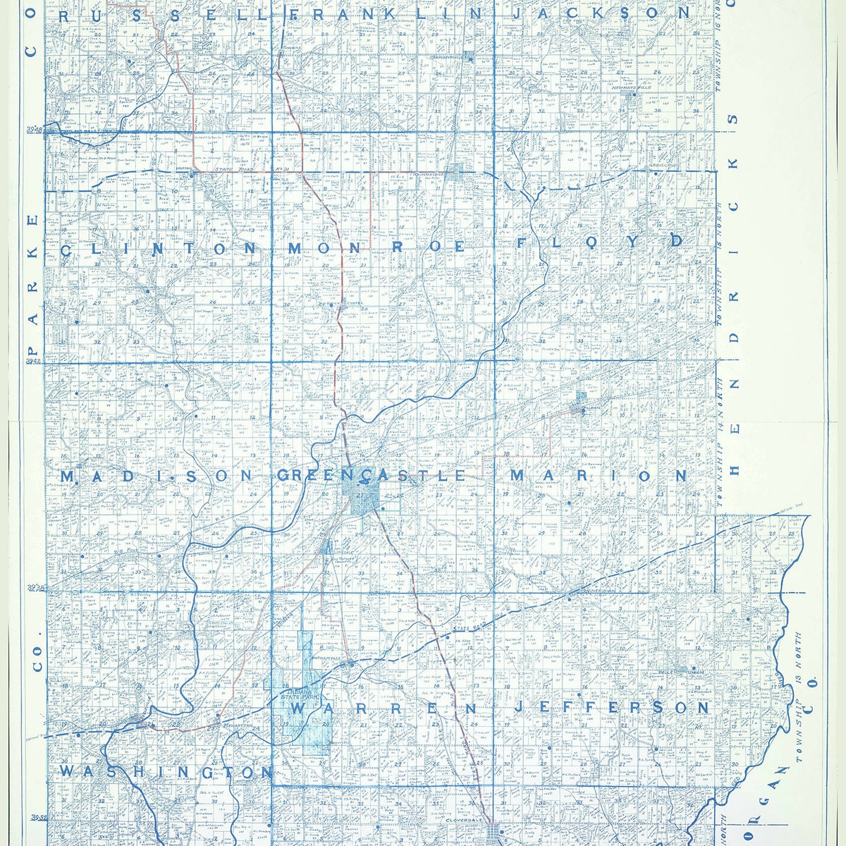 1923 Farm Line Map of Putnam County Indiana – Genealogical Surveyor