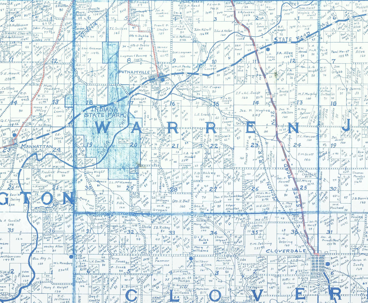 1923 Farm Line Map of Putnam County Indiana