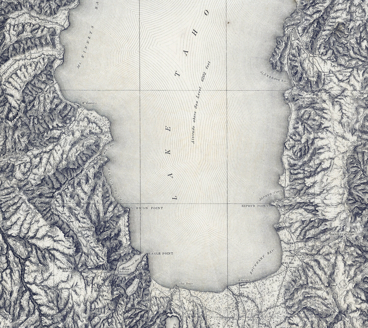 1881 Map of Lake Tahoe Nevada and California