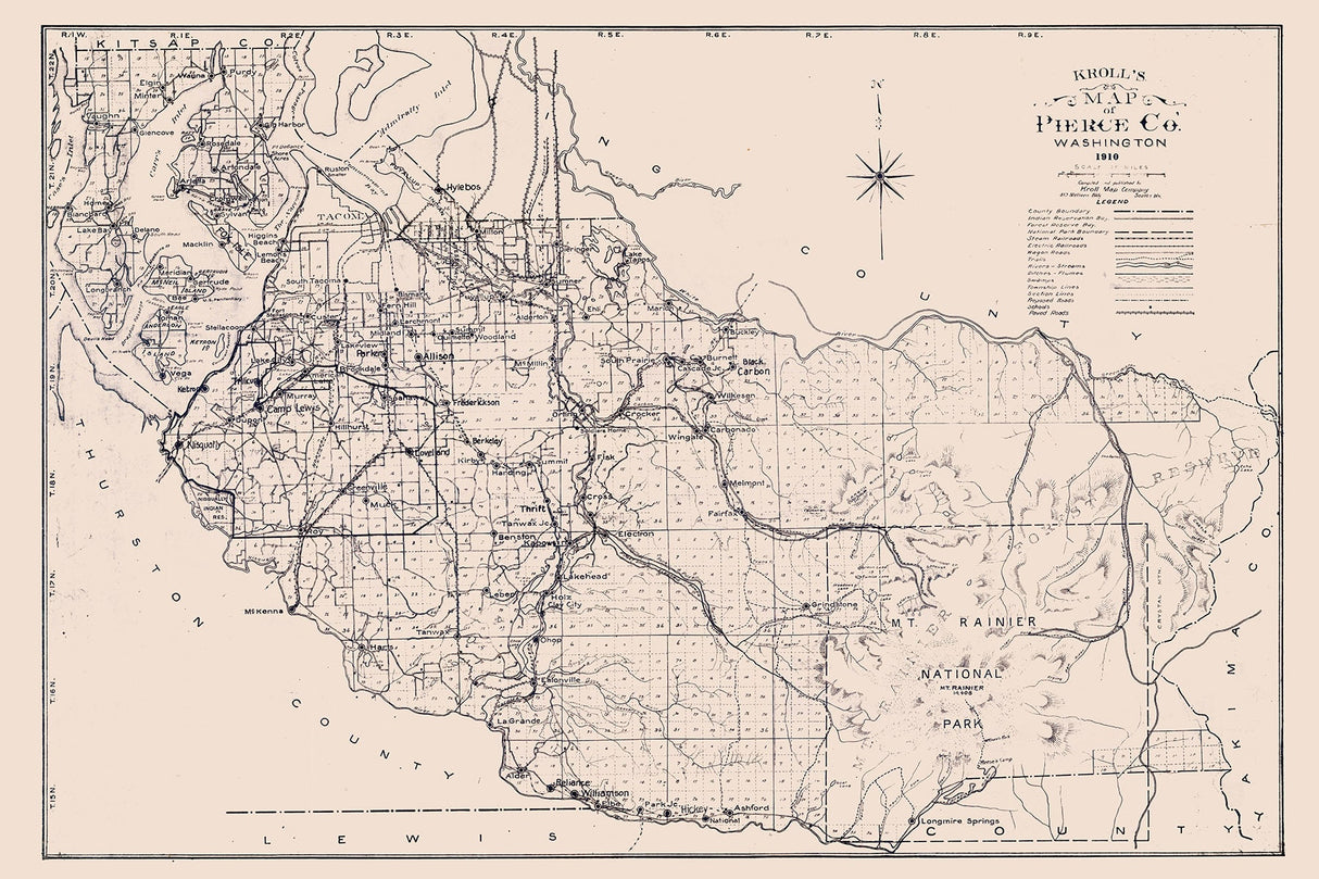 1910 Map of Pierce County Washington