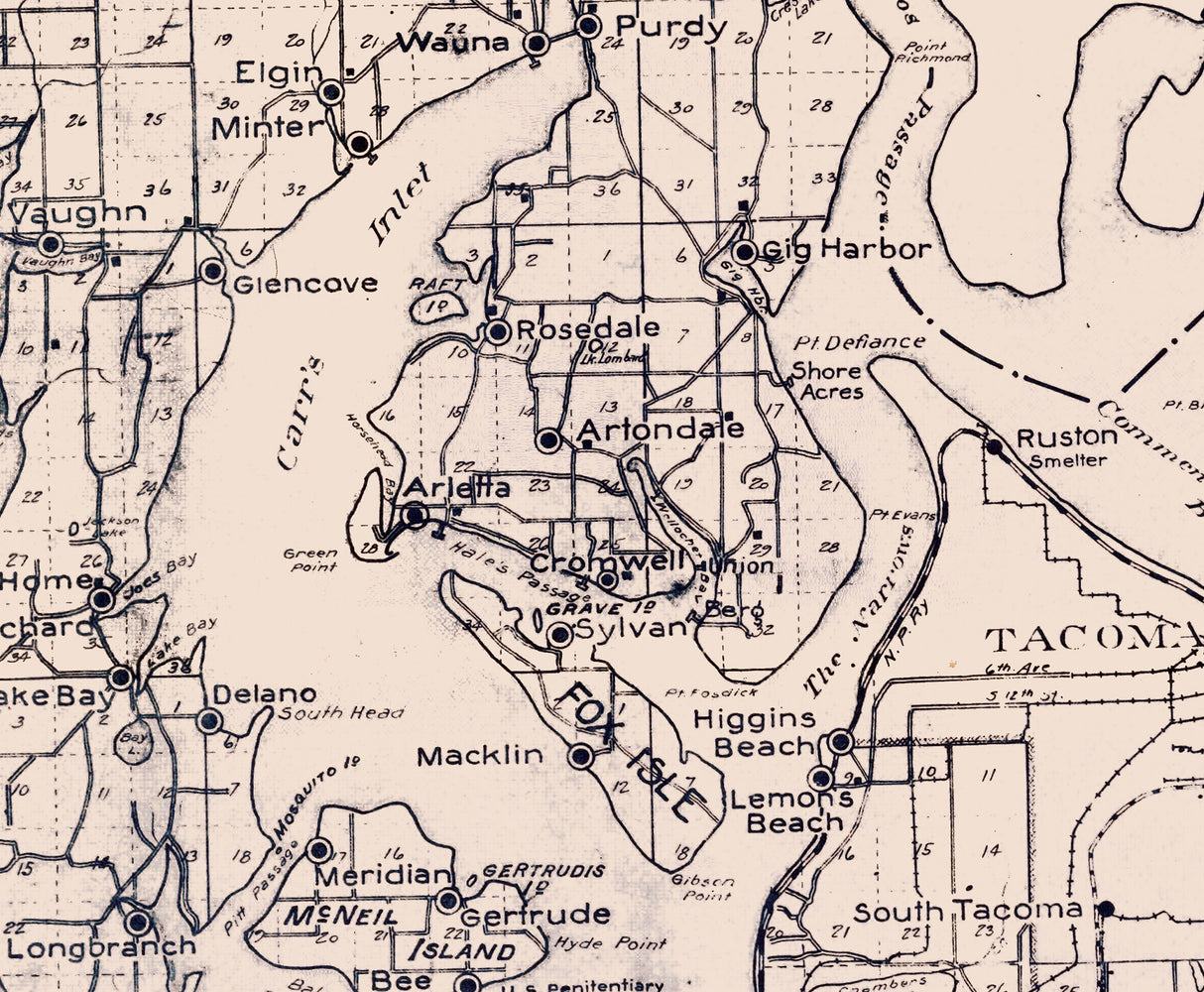 1910 Map of Pierce County Washington