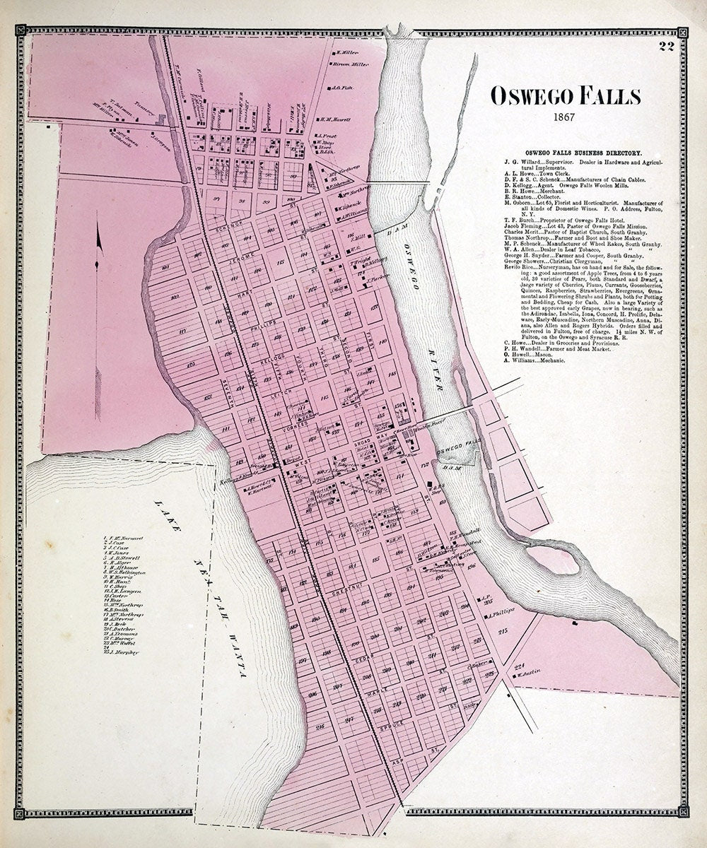 1867 Map of Oswego Falls Oswego County New York