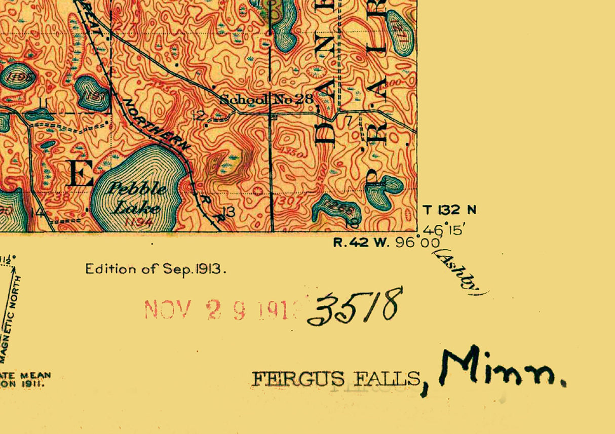 1913 Topo Map of Fergus Falls Minnesota Quadrangle