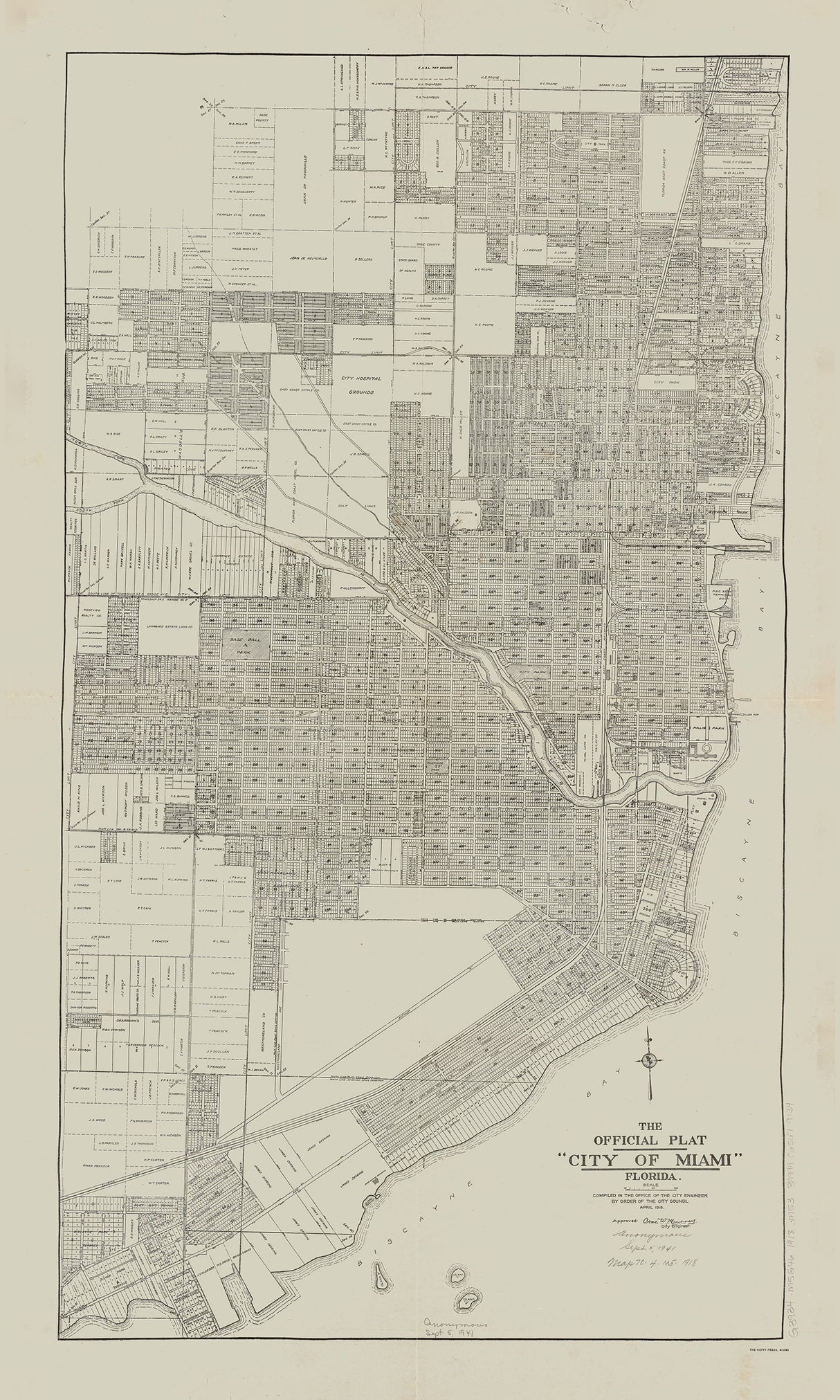 1918 Map of the City of Miami Florida