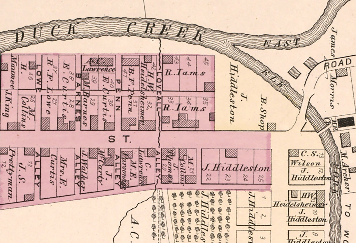 1876 Map of Carlisle and Harrietsville Noble County Ohio