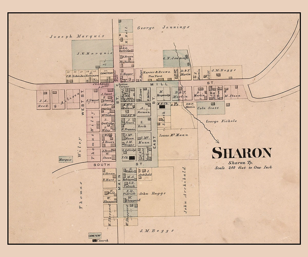 1876 Map of Sharon Noble County Ohio