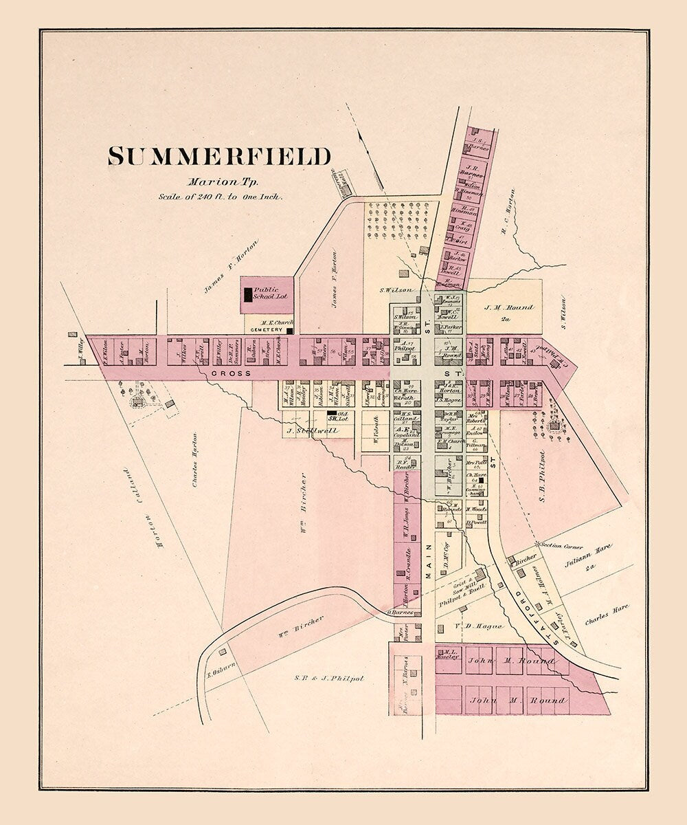 1876 Map of Summerfield Noble County Ohio