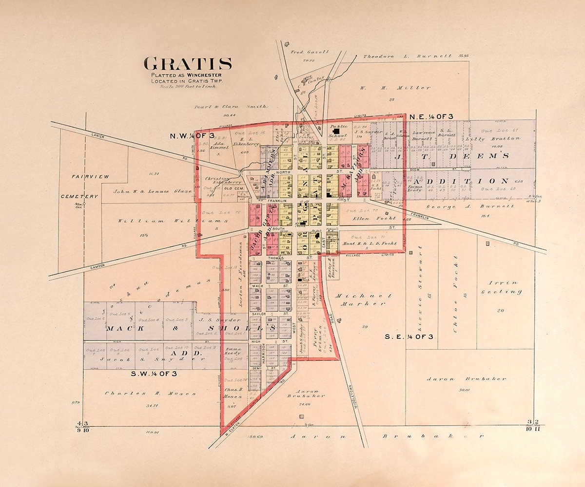 1912 Map of Gratis Preble County Ohio