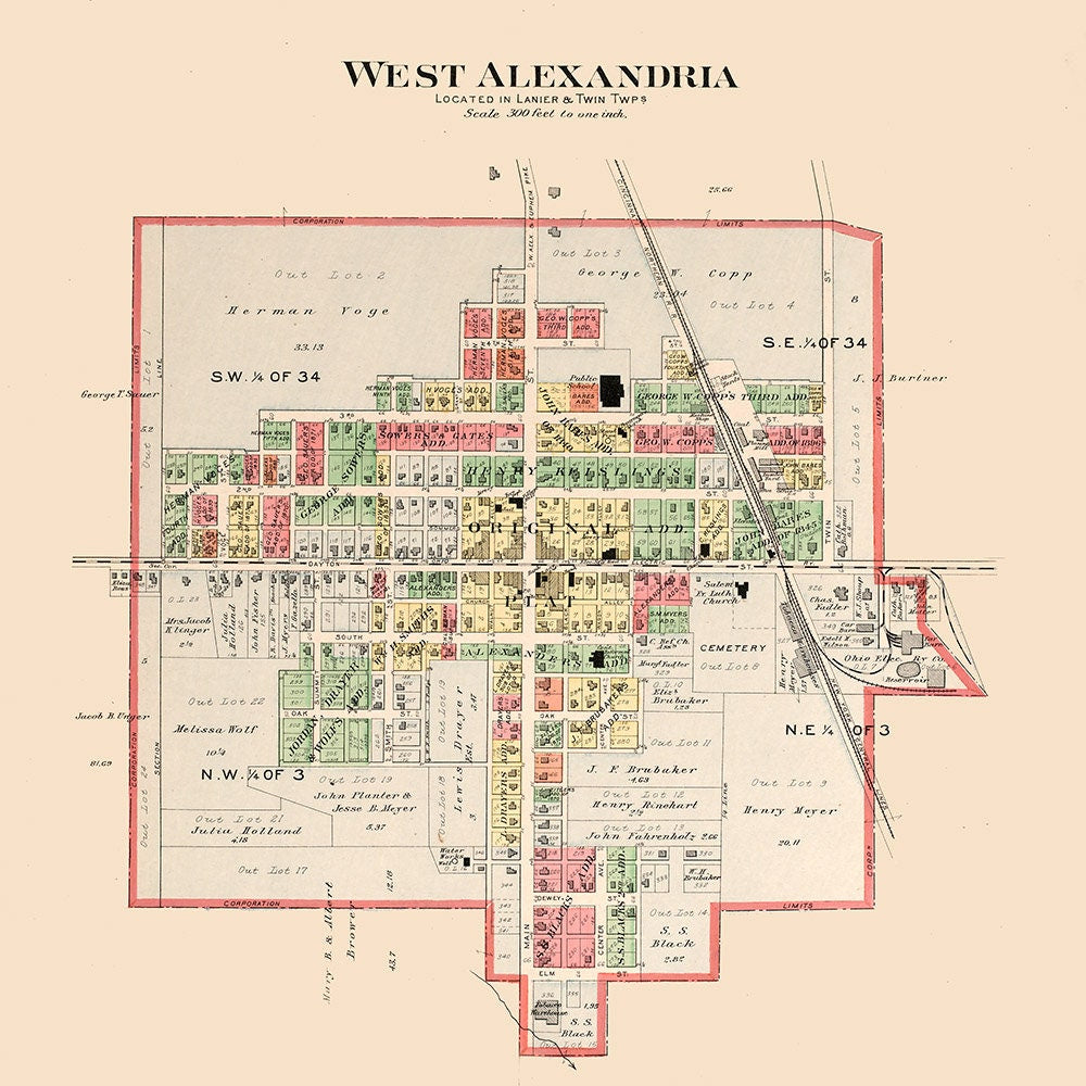 1912 Map of West Alexandria Preble County Ohio