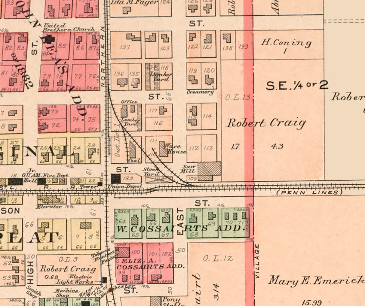 1912 Map of West Manchester Preble County Ohio