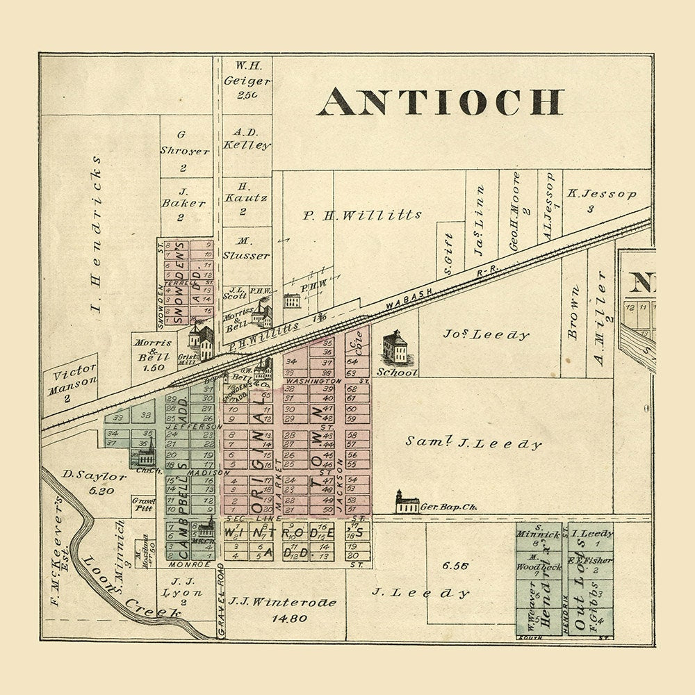 1921 Map of Antioch Huntington County Indiana