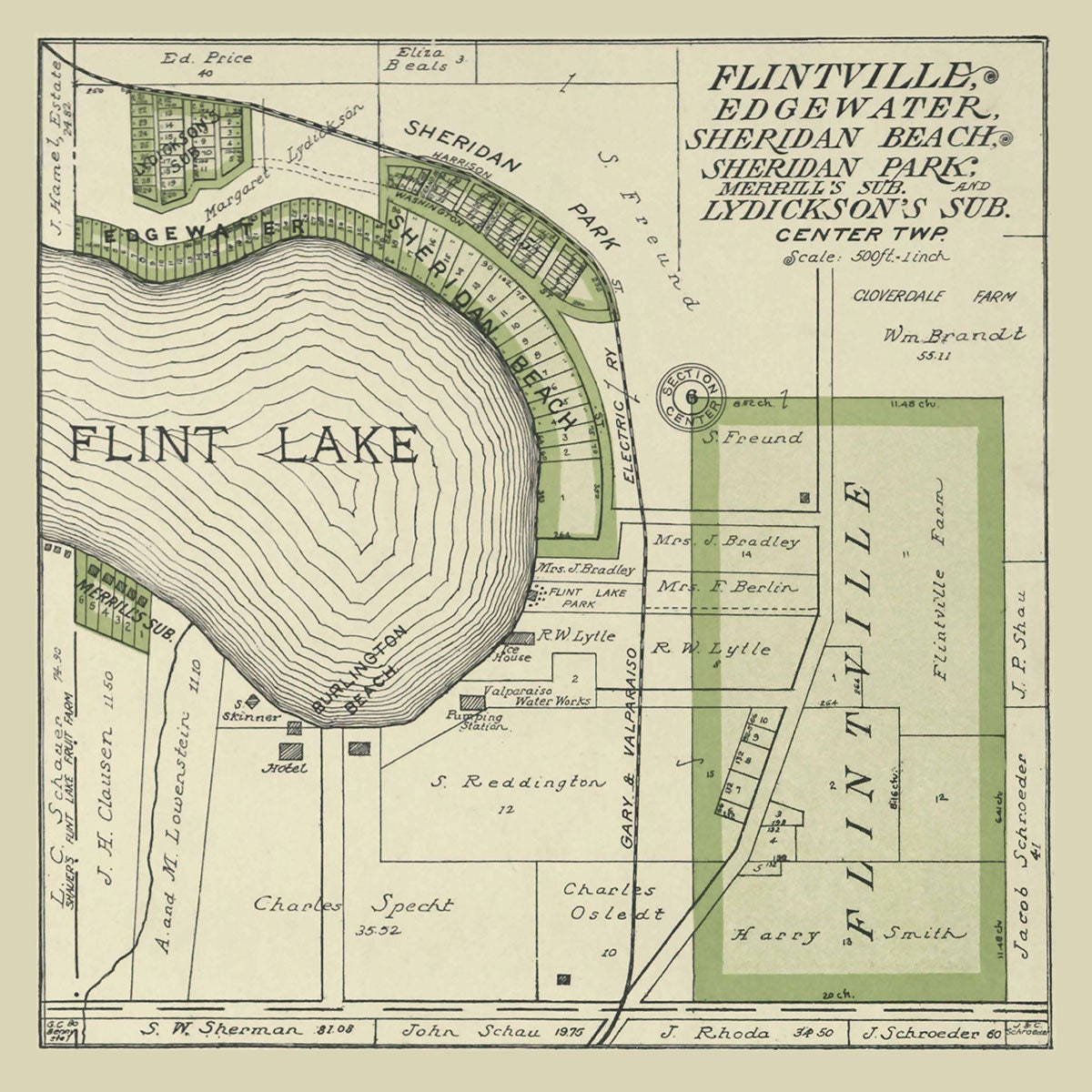 1921 Map of Flintville and Edgewater Sheridan Beach Porter County Indiana