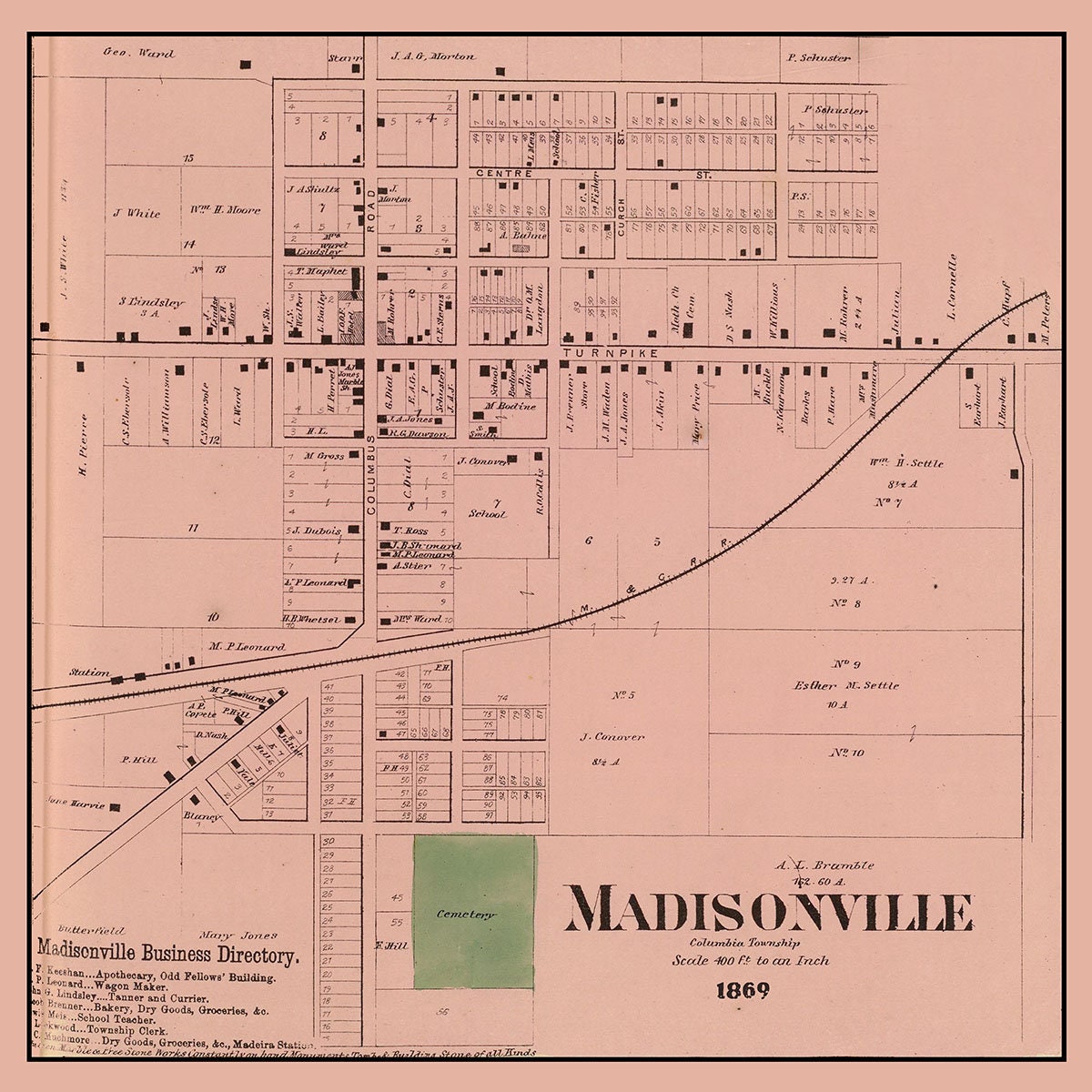 1869 Map of Madisonville Hamilton County Ohio