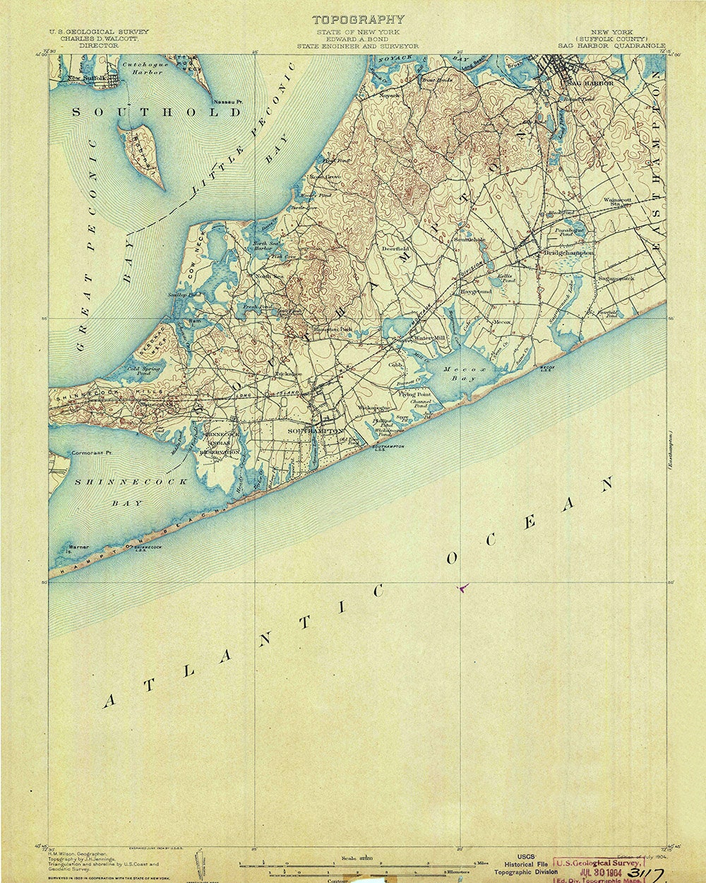 1904 Topo Map of South Hampton New York