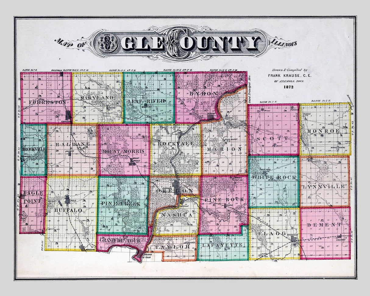 1872 Map of Ogle County Illinois