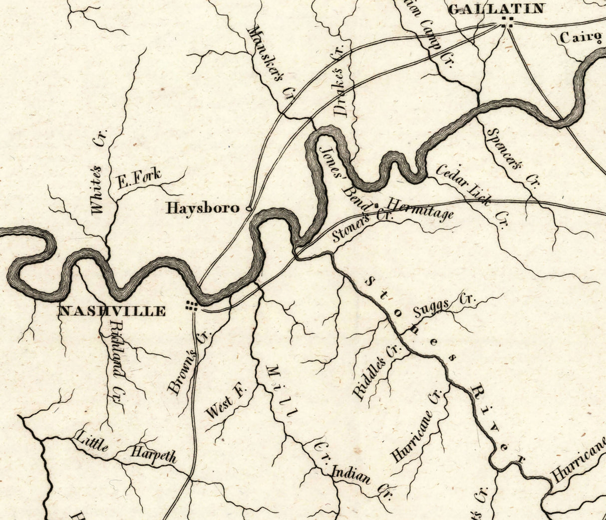 1834 Map of the Cumberland River Tennessee