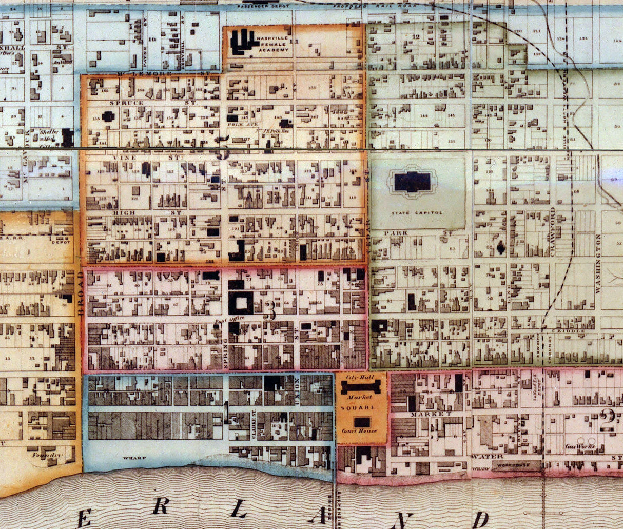 1860 Map of Nashville and Edgefield Tennessee