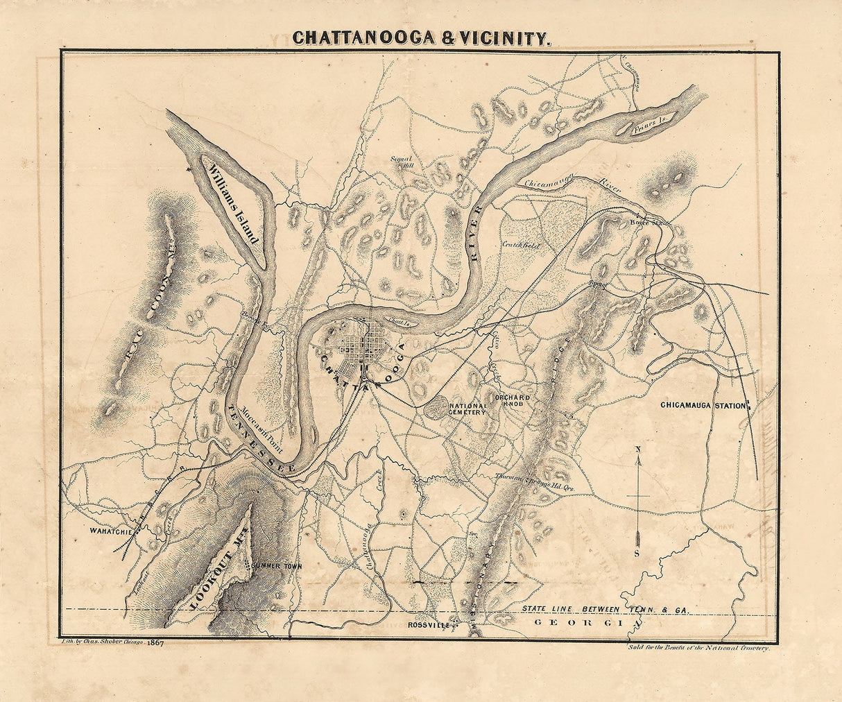1867 Map of Chattanooga Tennessee