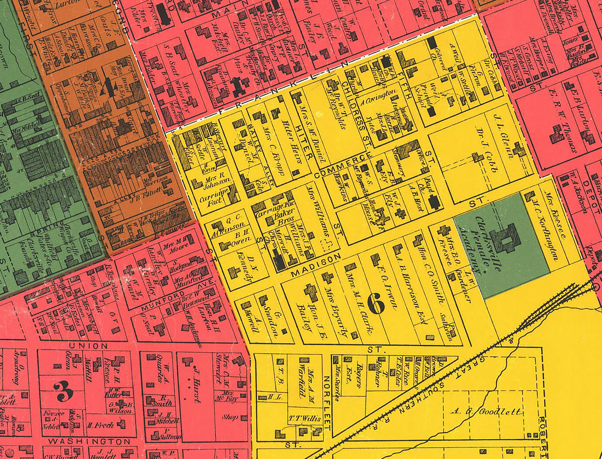 1877 Map of Montgomery County Tennessee Colored