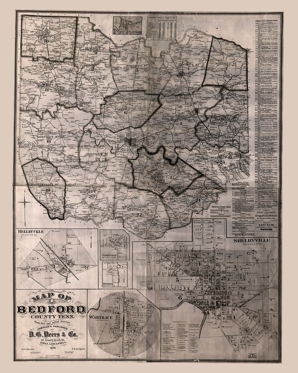 1878 Map of Bedford County Tennessee