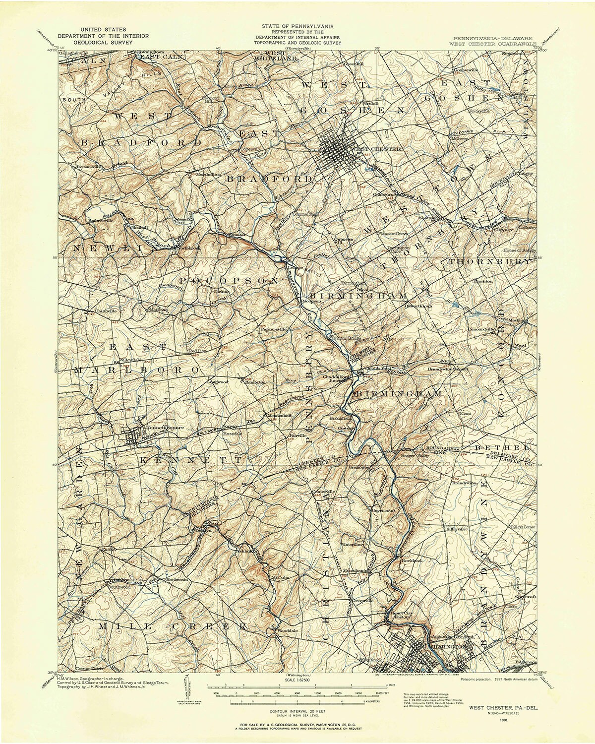 1901 Topo Map of West Chester Pennsylvania