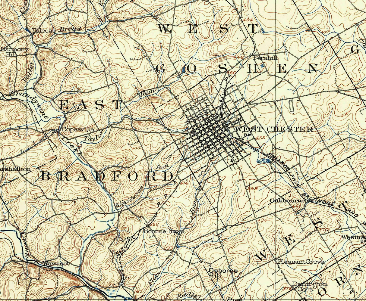 1901 Topo Map of West Chester Pennsylvania