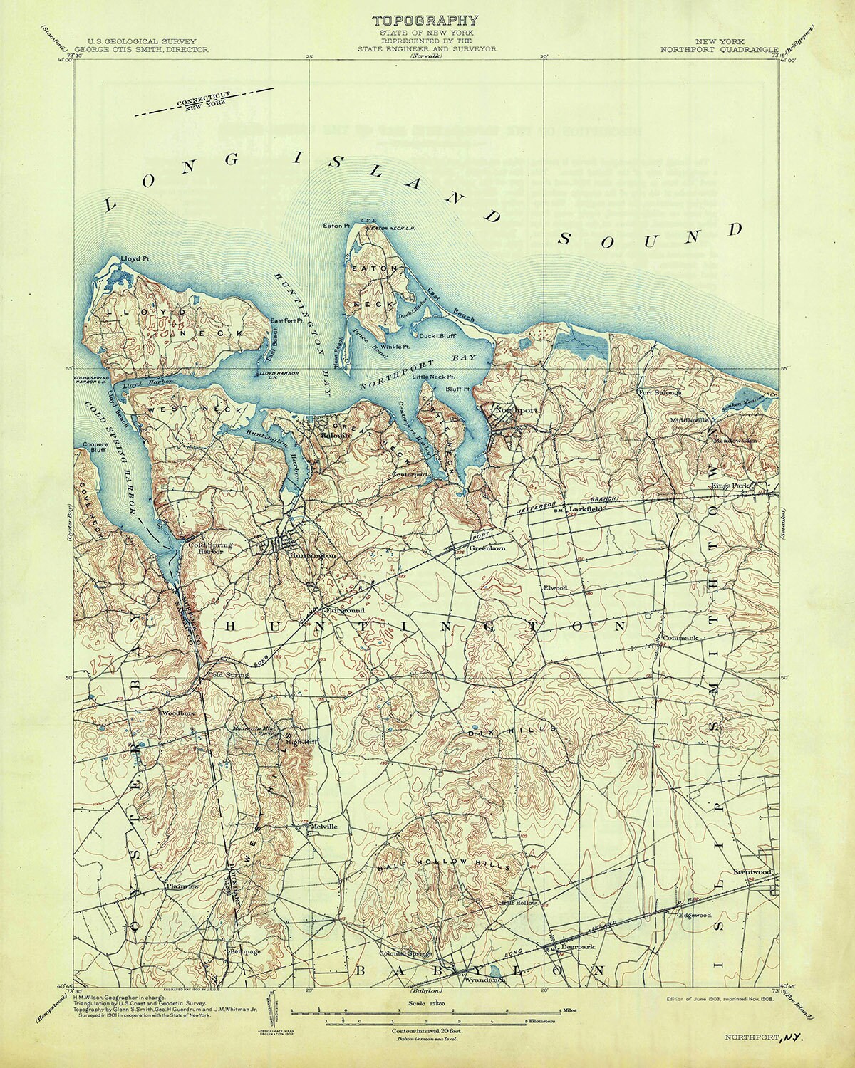 1903 Topo Map of Northport New York Huntington Long Island