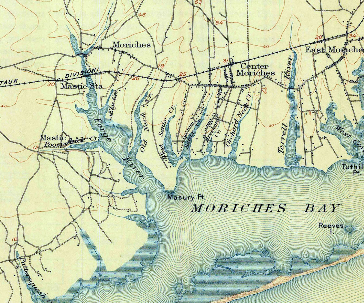 1904 Topo Map of Moriches New York Brookhaven