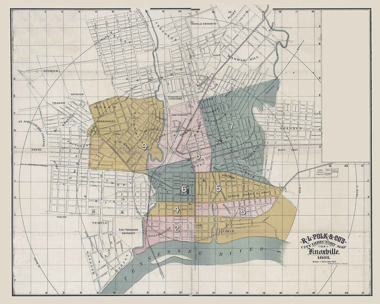 1887 Map of Knoxville Tennessee