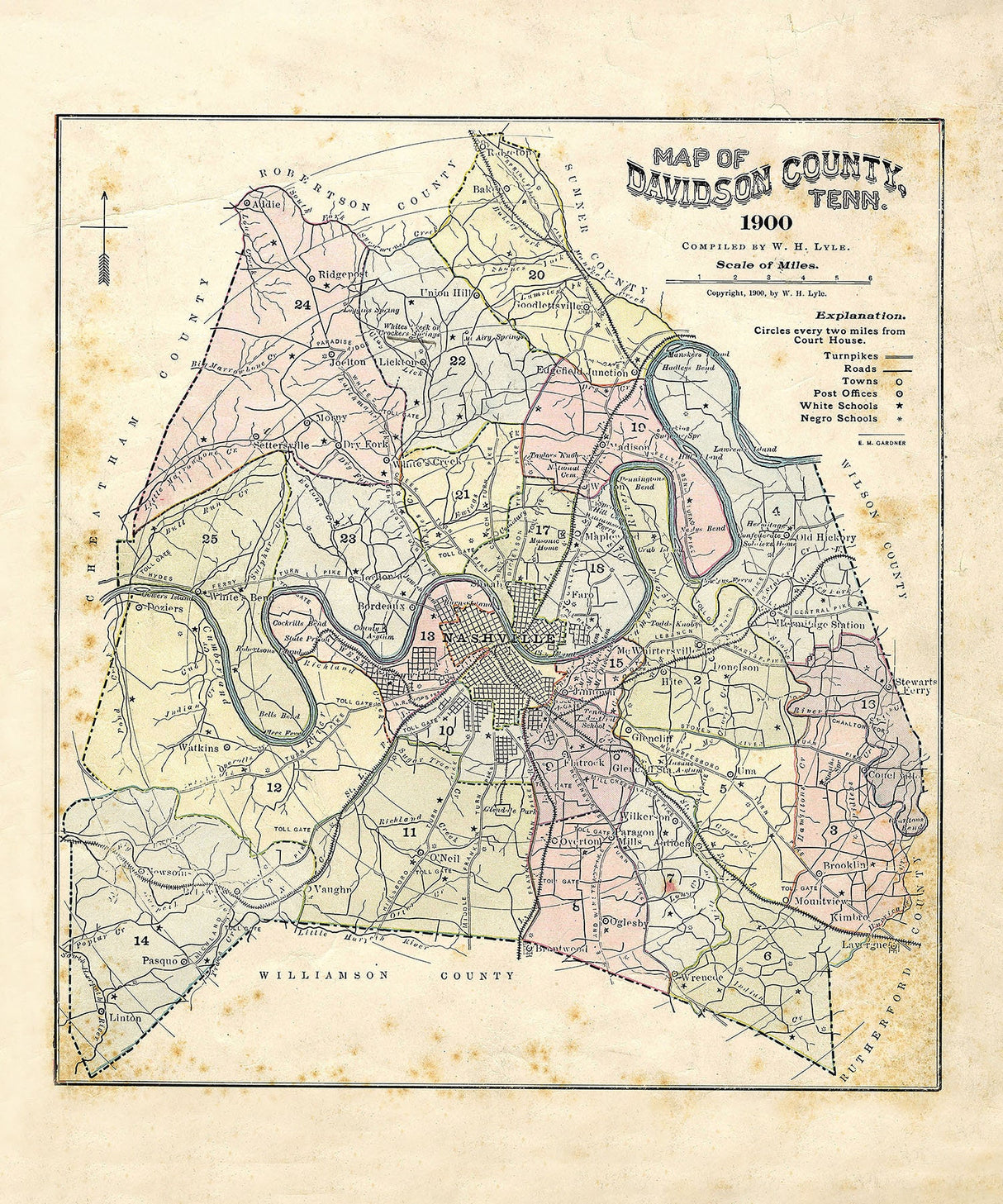 1900 Map of Davidson County Tennessee