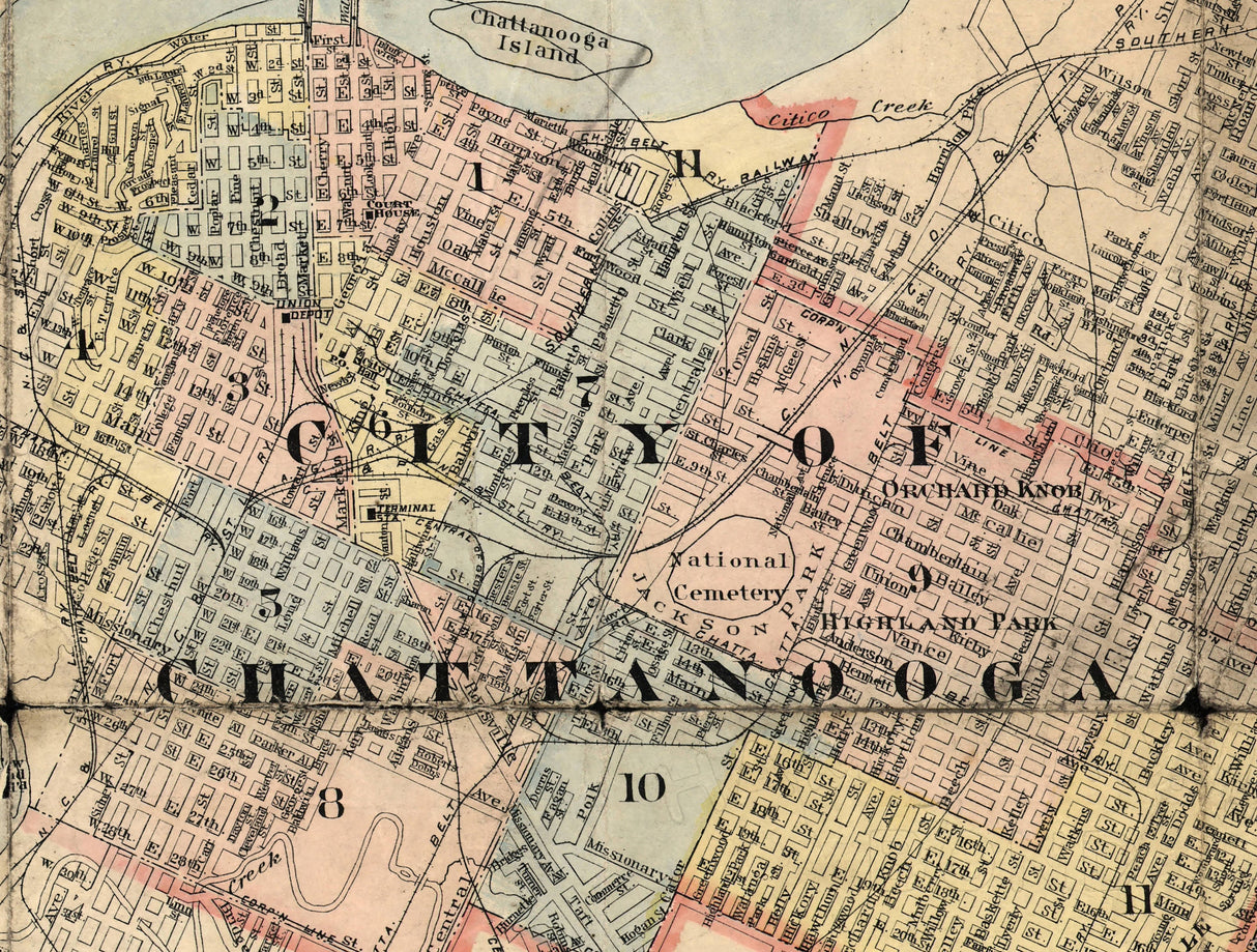 1914 Map of Chattanooga Tennessee and Vicinity