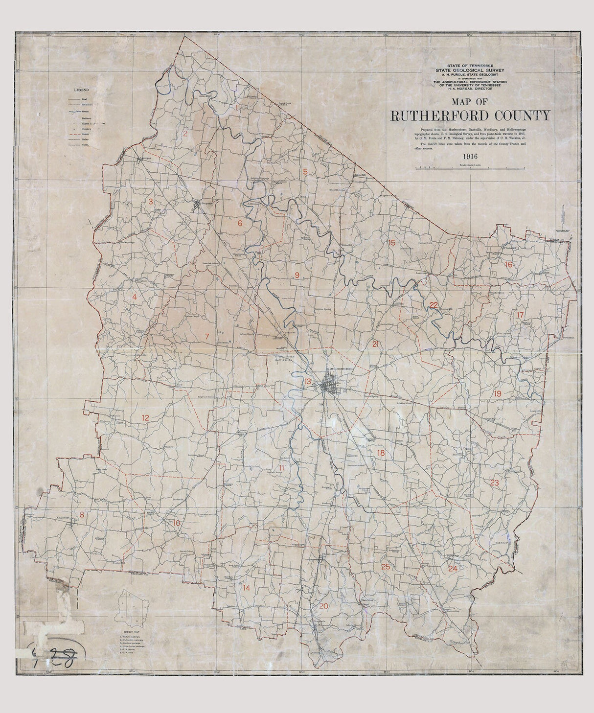 1916 Map of Rutherford County Tennessee