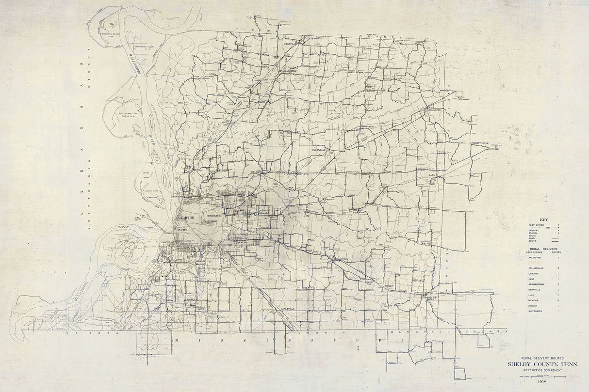 1920 Map of Shelby County Tennessee