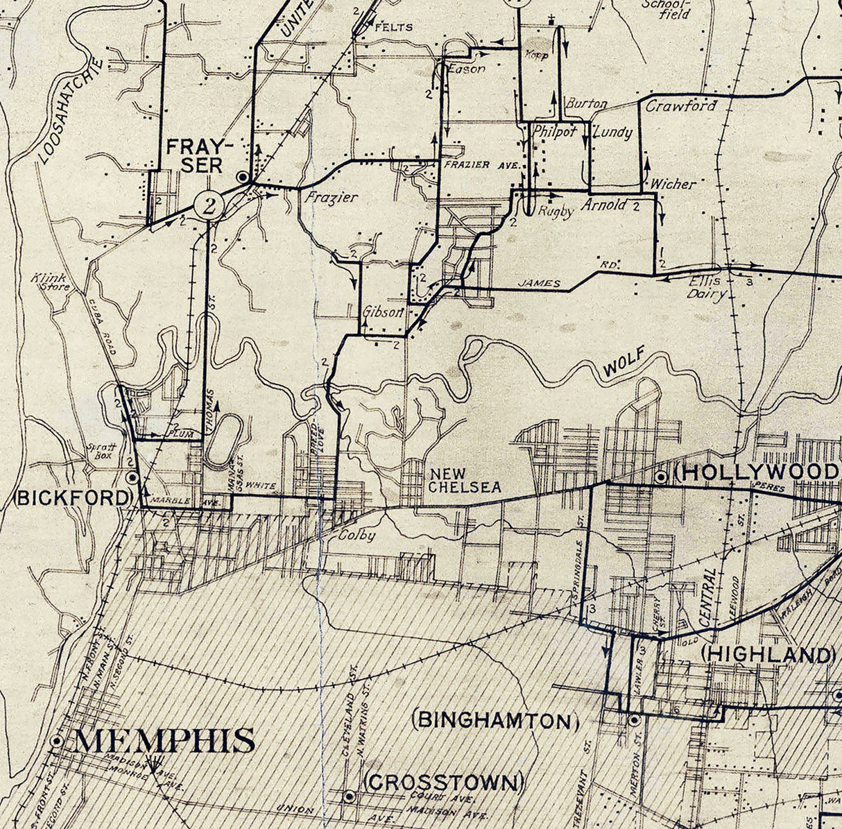 1920 Map of Shelby County Tennessee