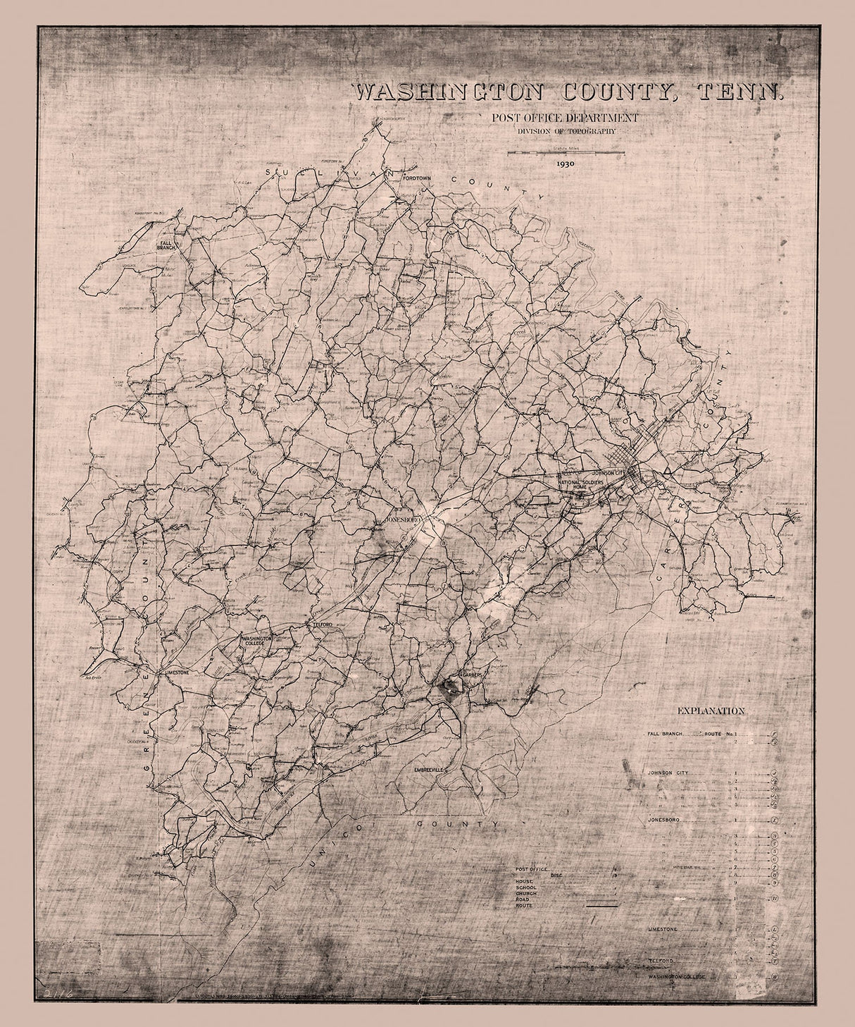 1930 Map of Washington County Tennessee