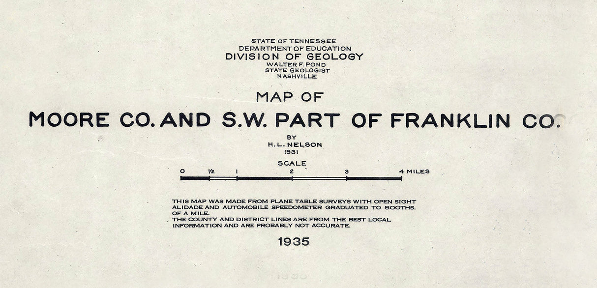 1935 Map of Moore County Tennessee