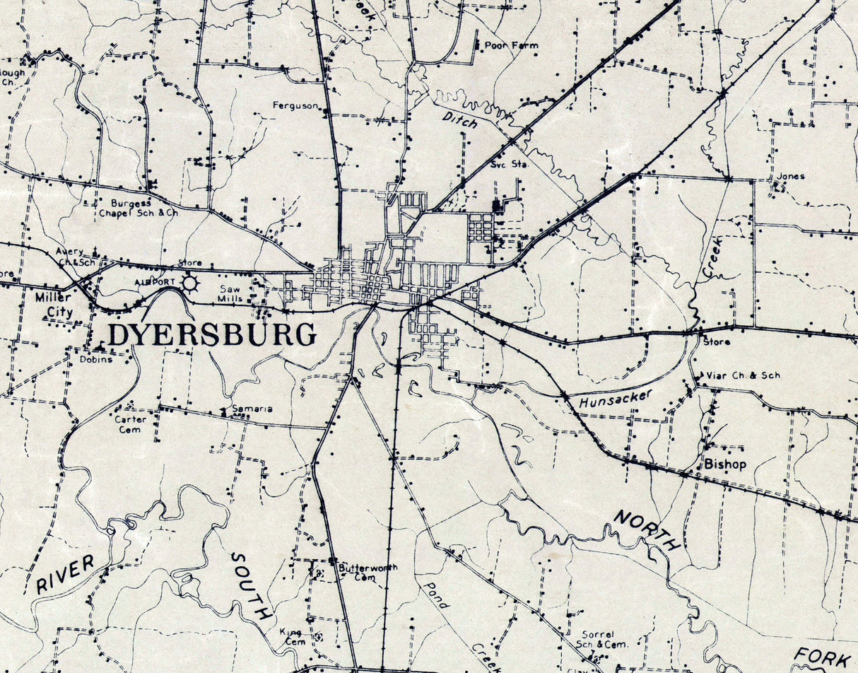 1936 Map of Dyer County Tennessee