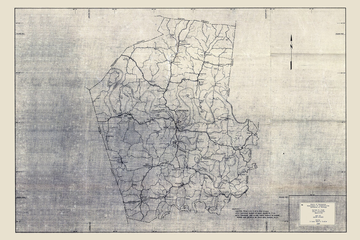 1937 Map of Smith County Tennessee