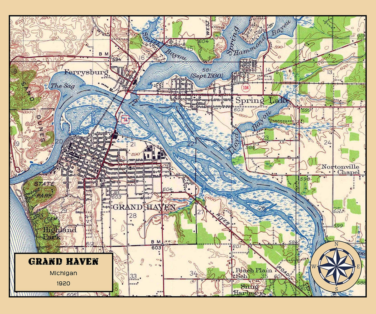 1920 Map of Grand Haven Michigan