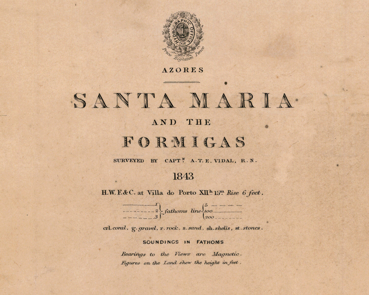 1843 Map of The Azores Santa Maria and Formigas Islands