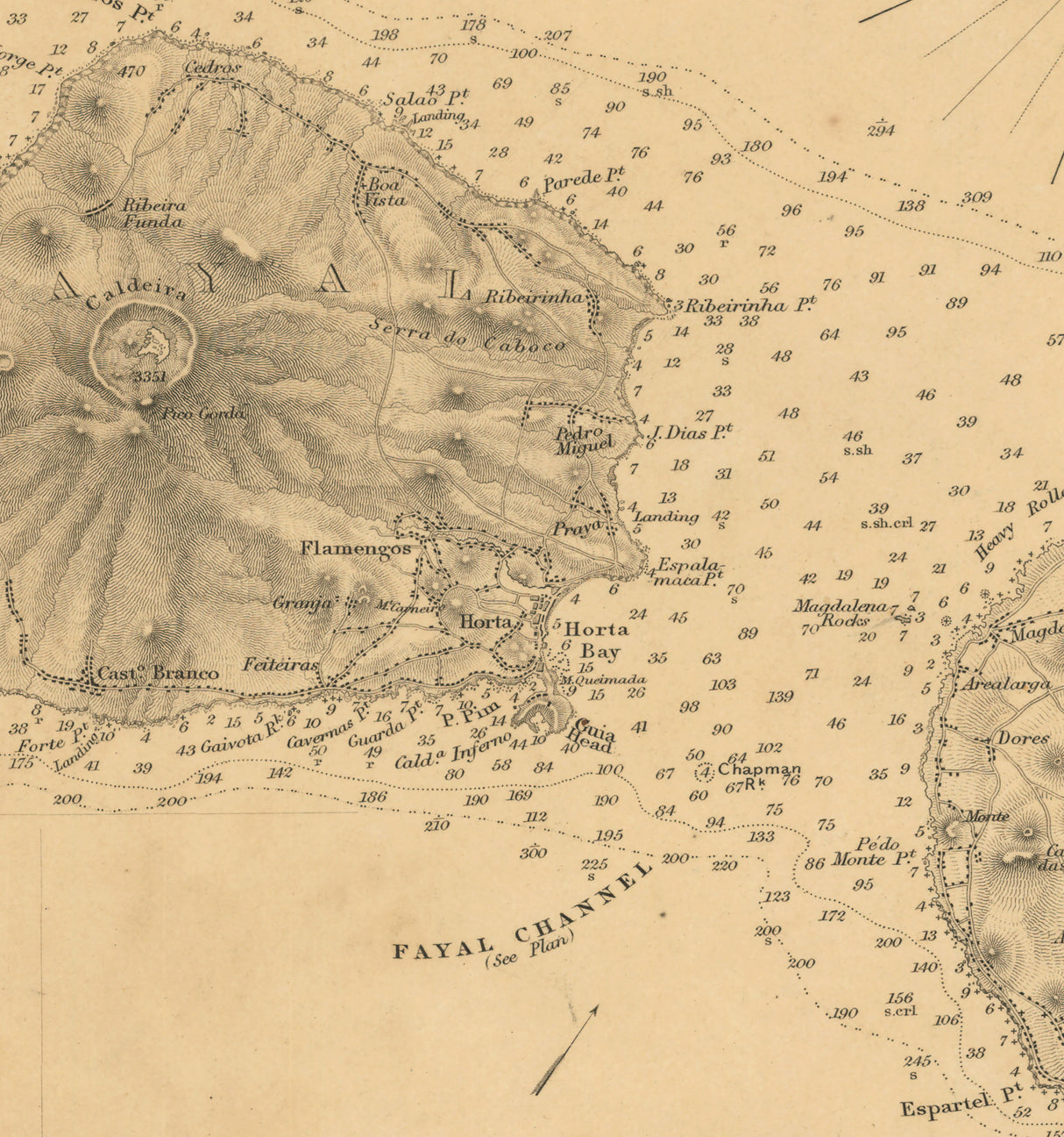 1844 Map of the Azores Fayal Pico and San Jorge Islands