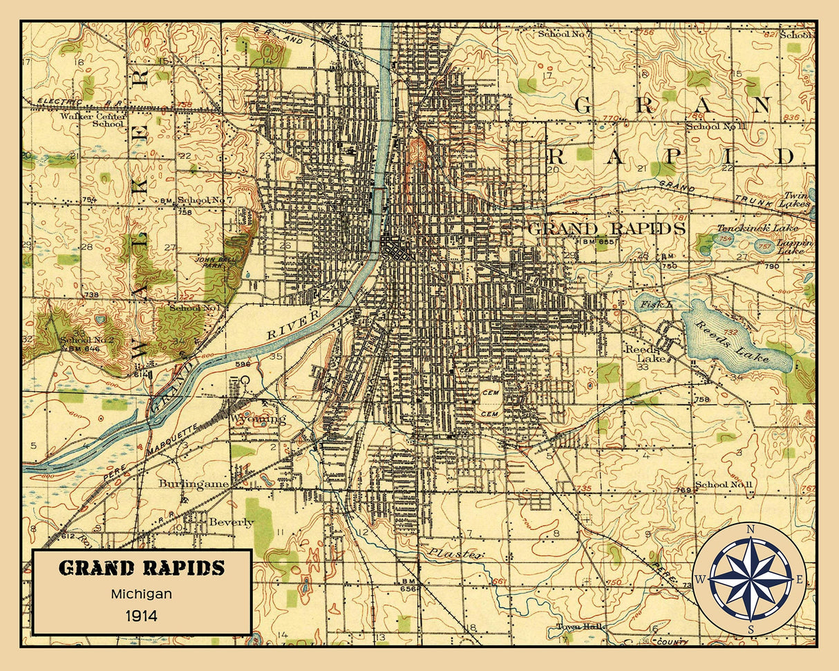 1914 Map of Grand Rapids Michigan