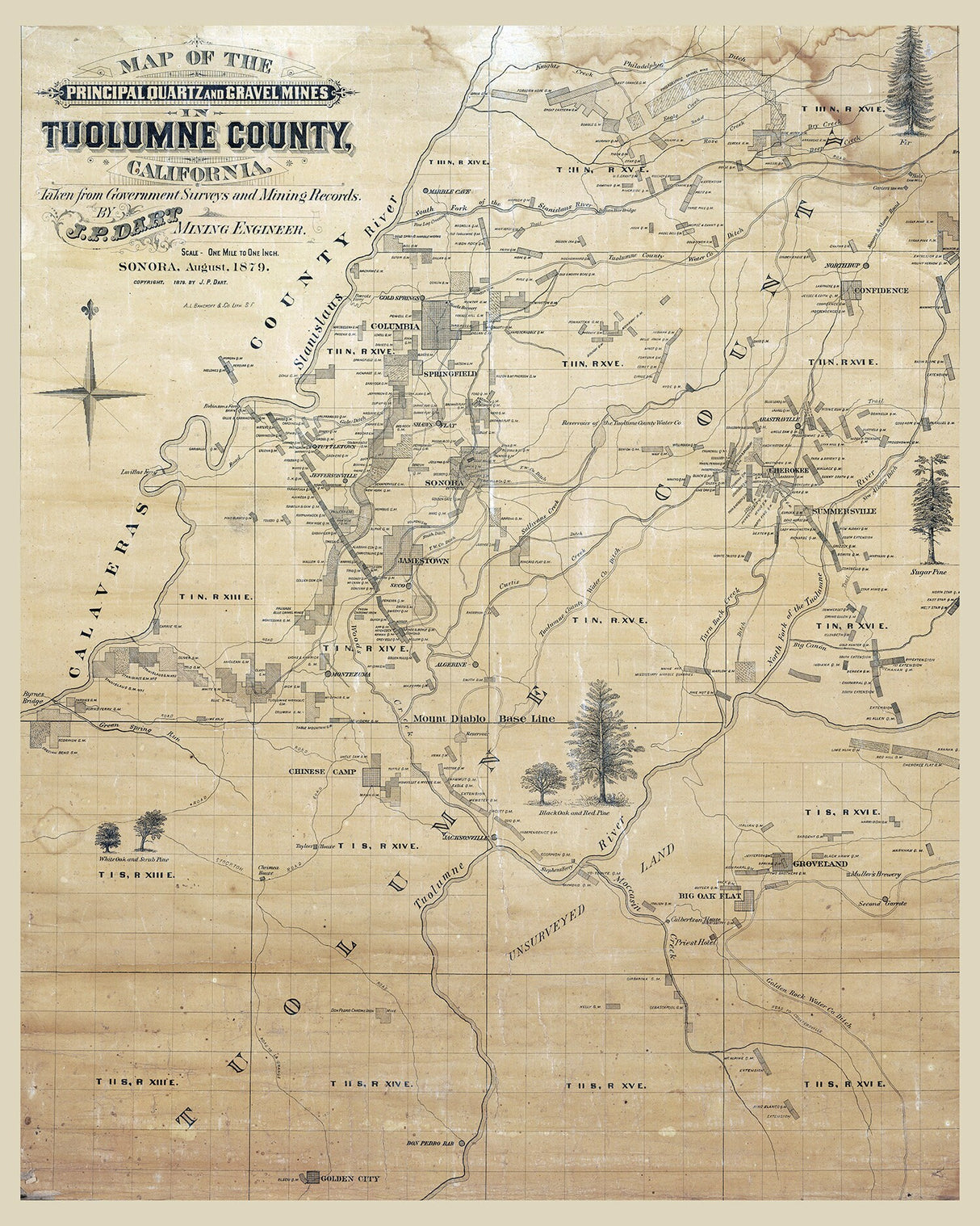 1879 Map of Tuolumne County California Mines